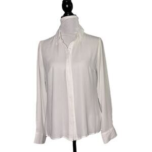 Express Button-Down Long Sleeve Sheer Blouse White Size Medium